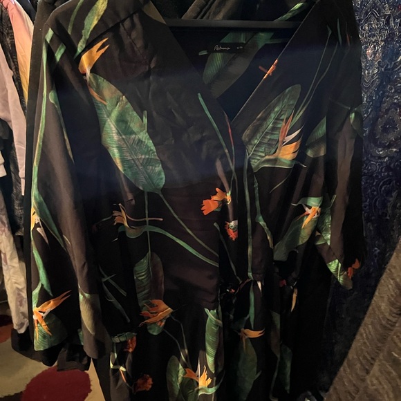 Reitmans Black Kimono dress with Green and Orange Details XL - Picture 2 of 4
